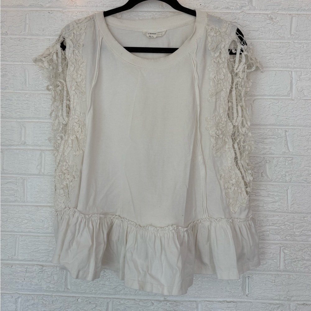 Anthropologie Cream Lace Accent Blouse